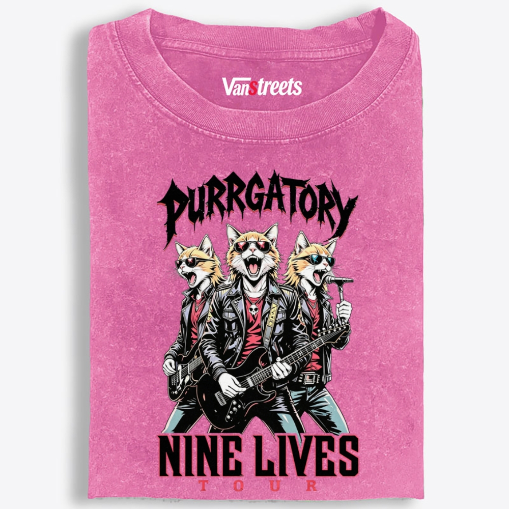 Purrgatory: Nine Lives Tour Retro Washed T-Shirt | 100% Cotton | Streetwear Essential
