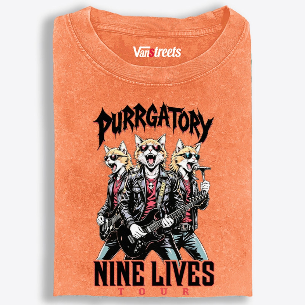 Purrgatory: Nine Lives Tour Retro Washed T-Shirt | 100% Cotton | Streetwear Essential