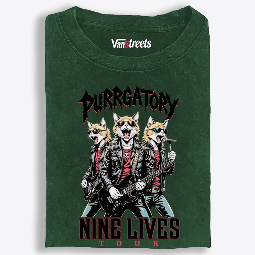 Purrgatory: Nine Lives Tour Retro Washed T-Shirt | 100% Cotton | Streetwear Essential