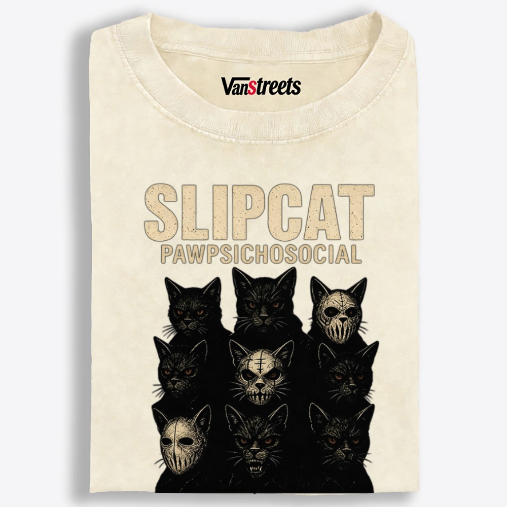 Slipcat: Pawpsychosocial Retro Washed T-Shirt | 100% Cotton | Streetwear Essential