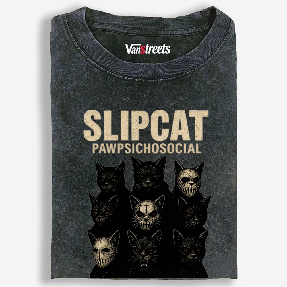 Slipcat: Pawpsychosocial Retro Washed T-Shirt | 100% Cotton | Streetwear Essential