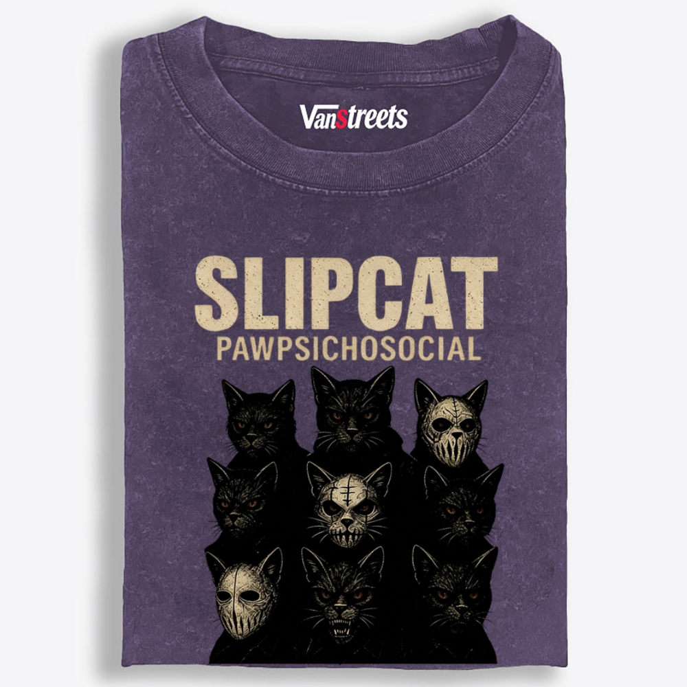Slipcat: Pawpsychosocial Retro Washed T-Shirt | 100% Cotton | Streetwear Essential