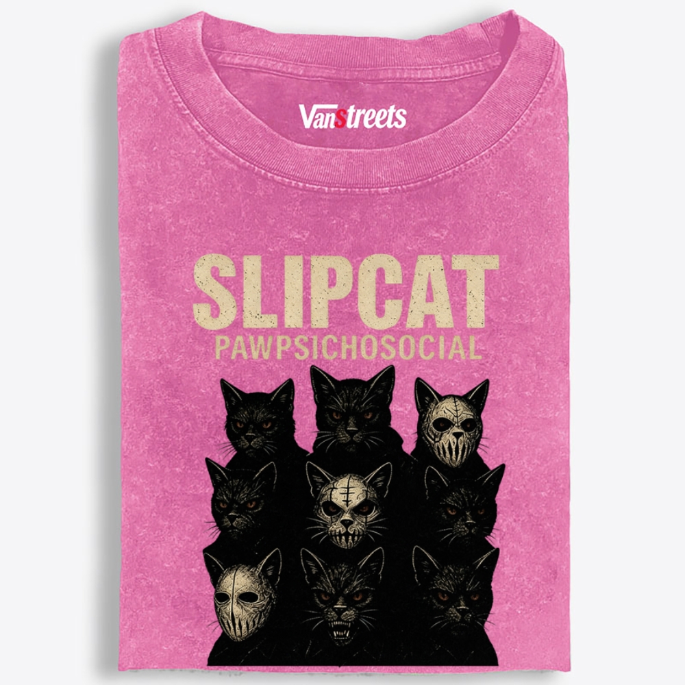 Slipcat: Pawpsychosocial Retro Washed T-Shirt | 100% Cotton | Streetwear Essential