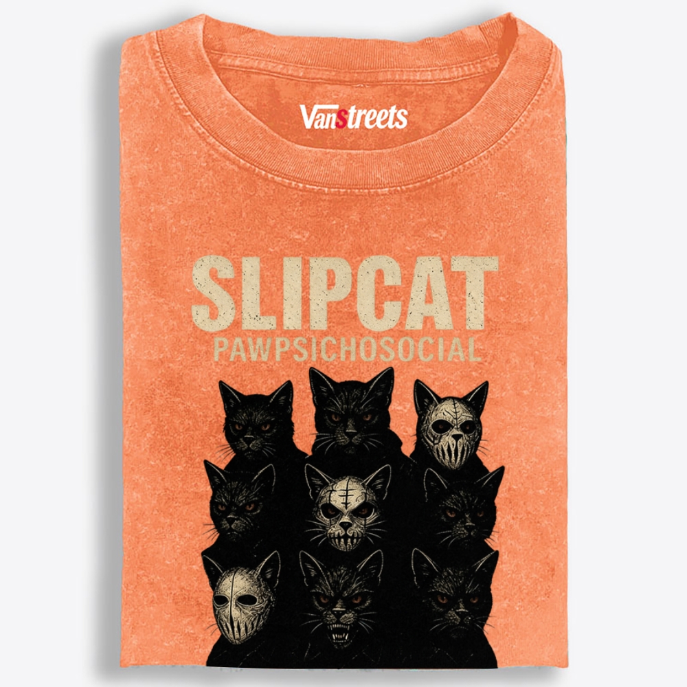 Slipcat: Pawpsychosocial Retro Washed T-Shirt | 100% Cotton | Streetwear Essential