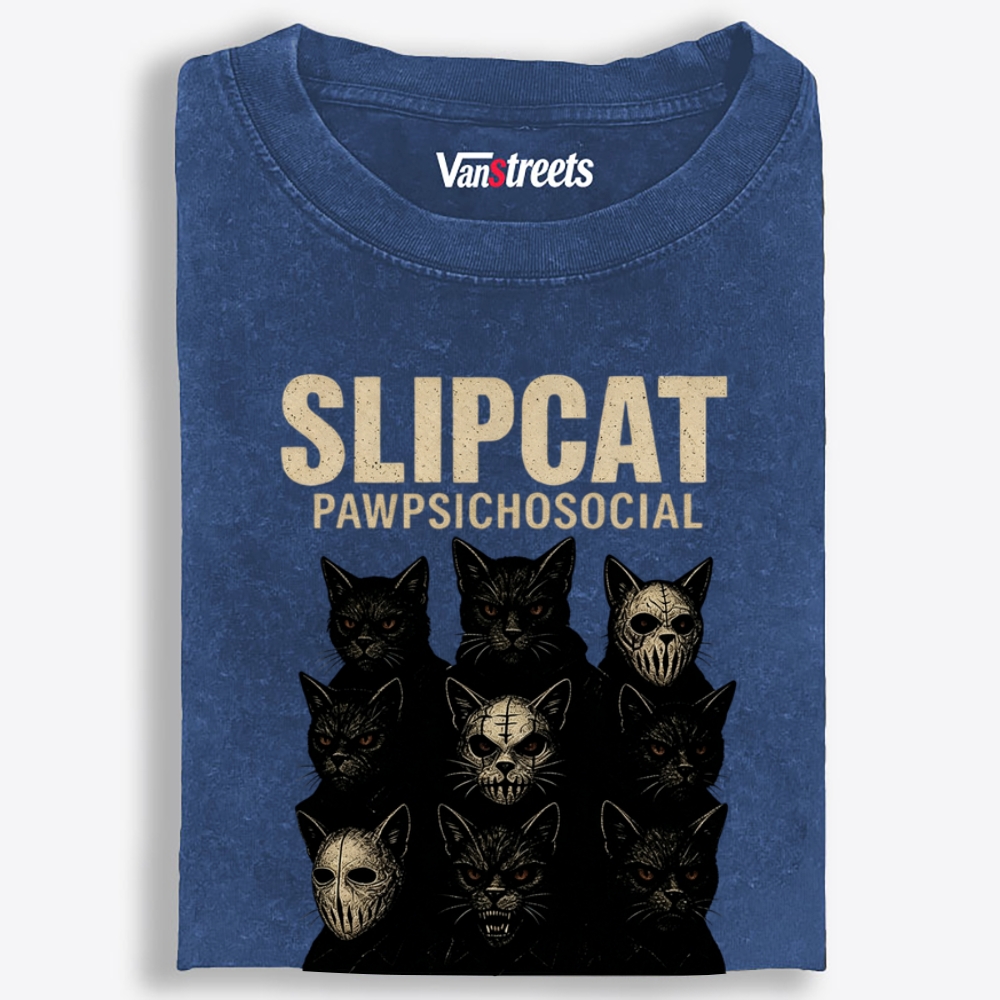 Slipcat: Pawpsychosocial Retro Washed T-Shirt | 100% Cotton | Streetwear Essential