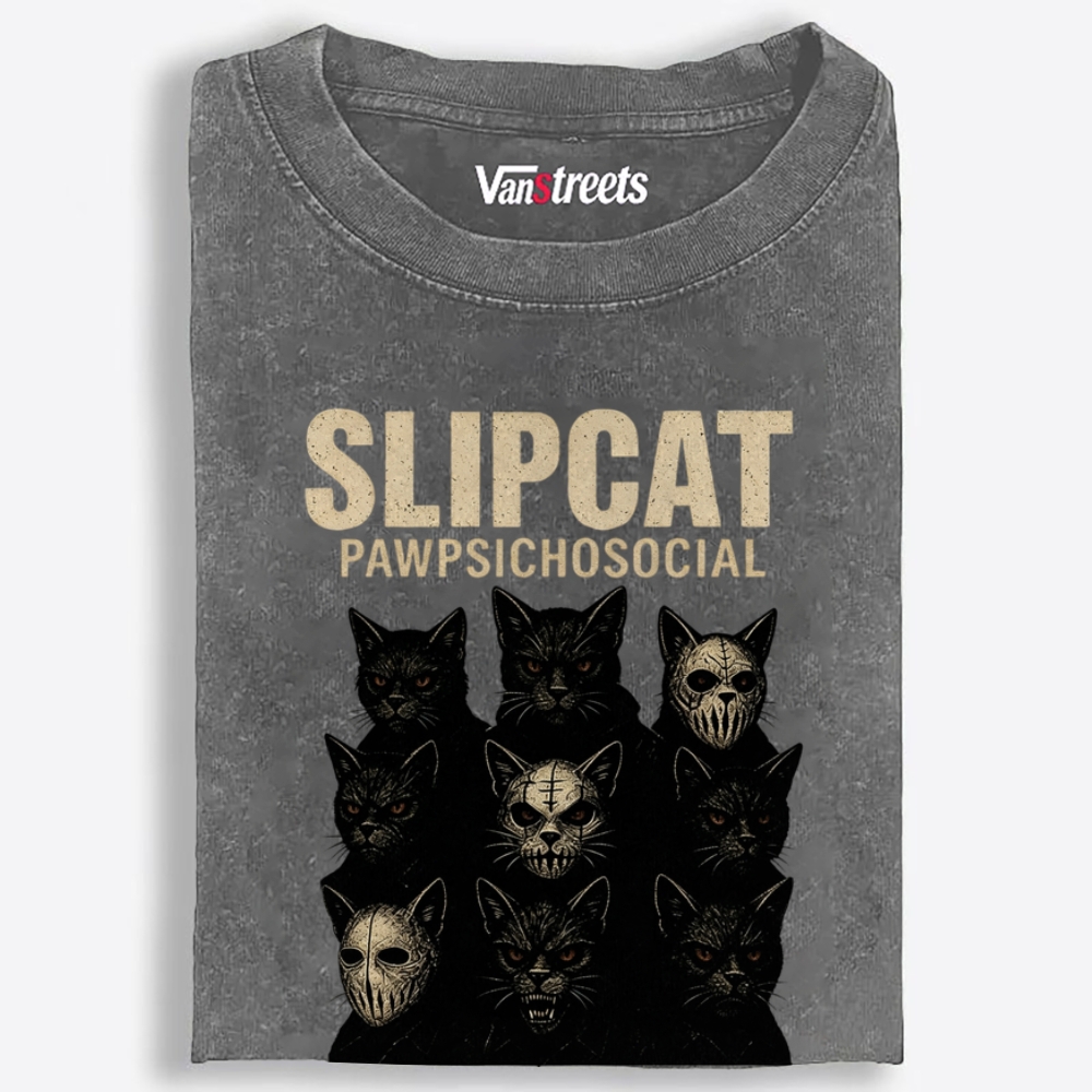 Slipcat: Pawpsychosocial Retro Washed T-Shirt | 100% Cotton | Streetwear Essential