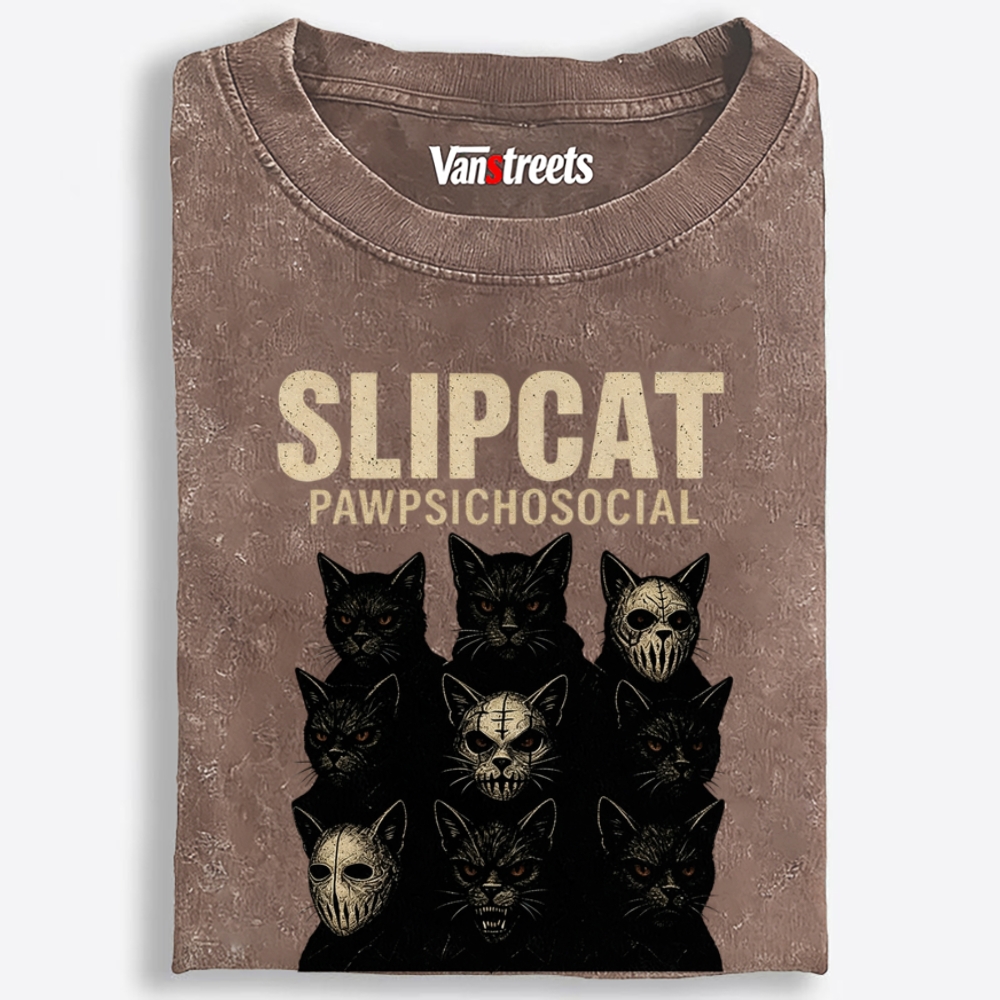 Slipcat: Pawpsychosocial Retro Washed T-Shirt | 100% Cotton | Streetwear Essential