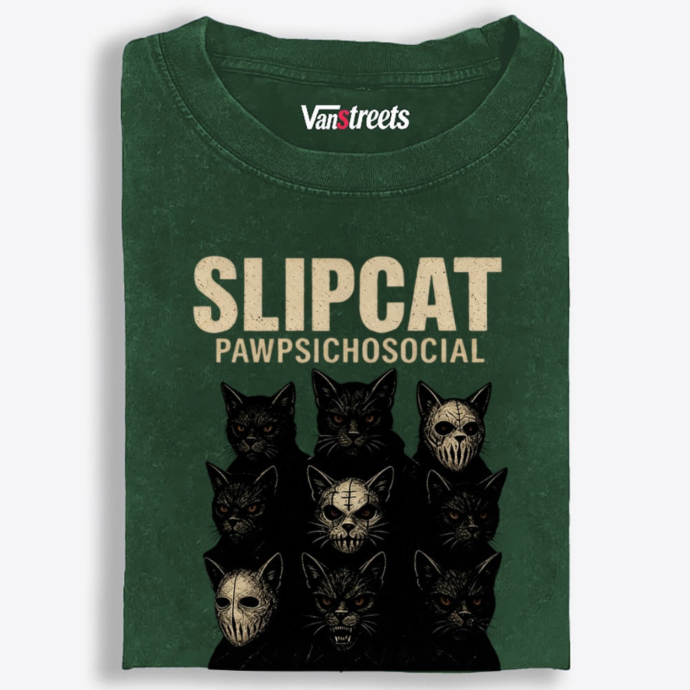 Slipcat: Pawpsychosocial Retro Washed T-Shirt | 100% Cotton | Streetwear Essential