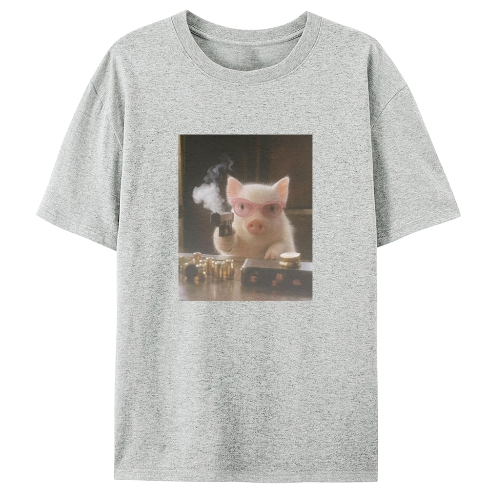 Pink Shades Gun Pig Retro Designed for Women - Slim Fit Cotton Tee