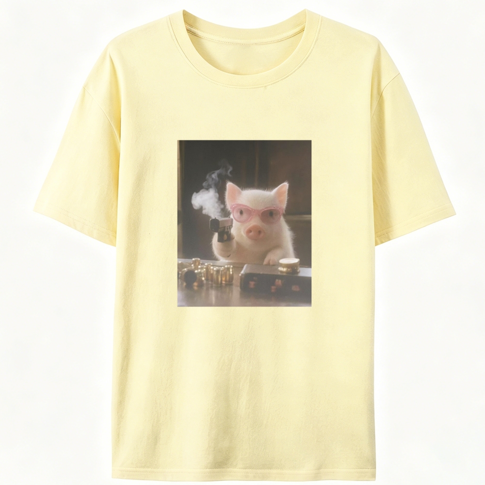 Pink Shades Gun Pig Retro Designed for Women - Slim Fit Cotton Tee