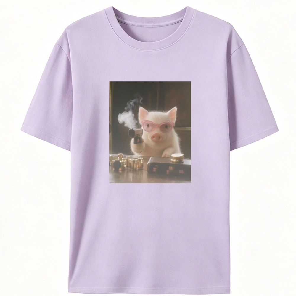 Pink Shades Gun Pig Retro Designed for Women - Slim Fit Cotton Tee