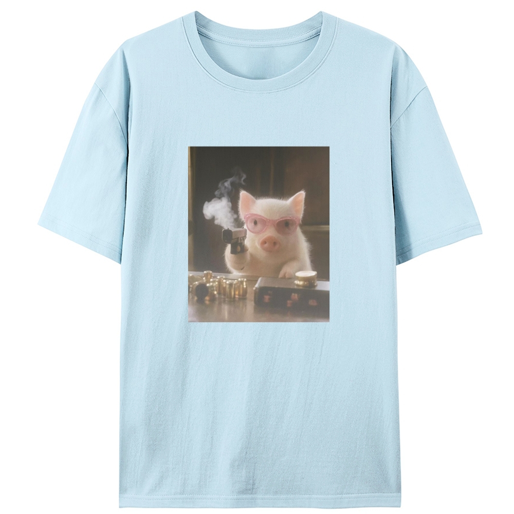 Pink Shades Gun Pig Retro Designed for Women - Slim Fit Cotton Tee