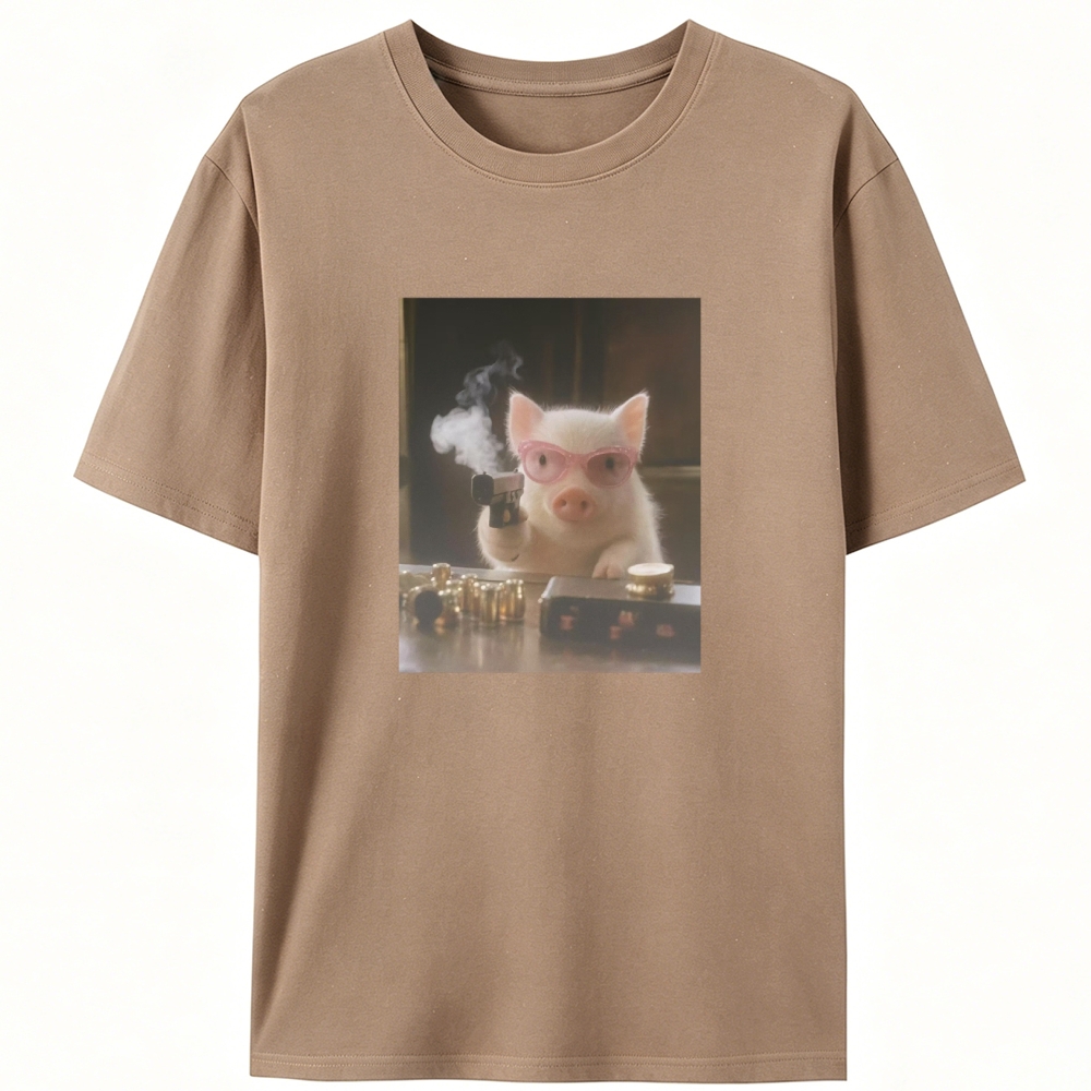 Pink Shades Gun Pig Retro Designed for Women - Slim Fit Cotton Tee