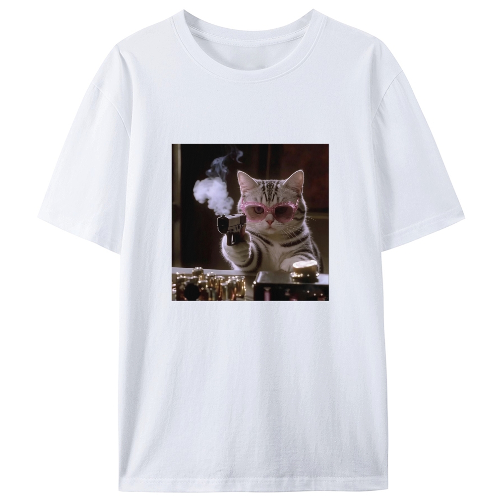 Smoking Gun Cat Designed for Women - Slim Fit Cotton Tee