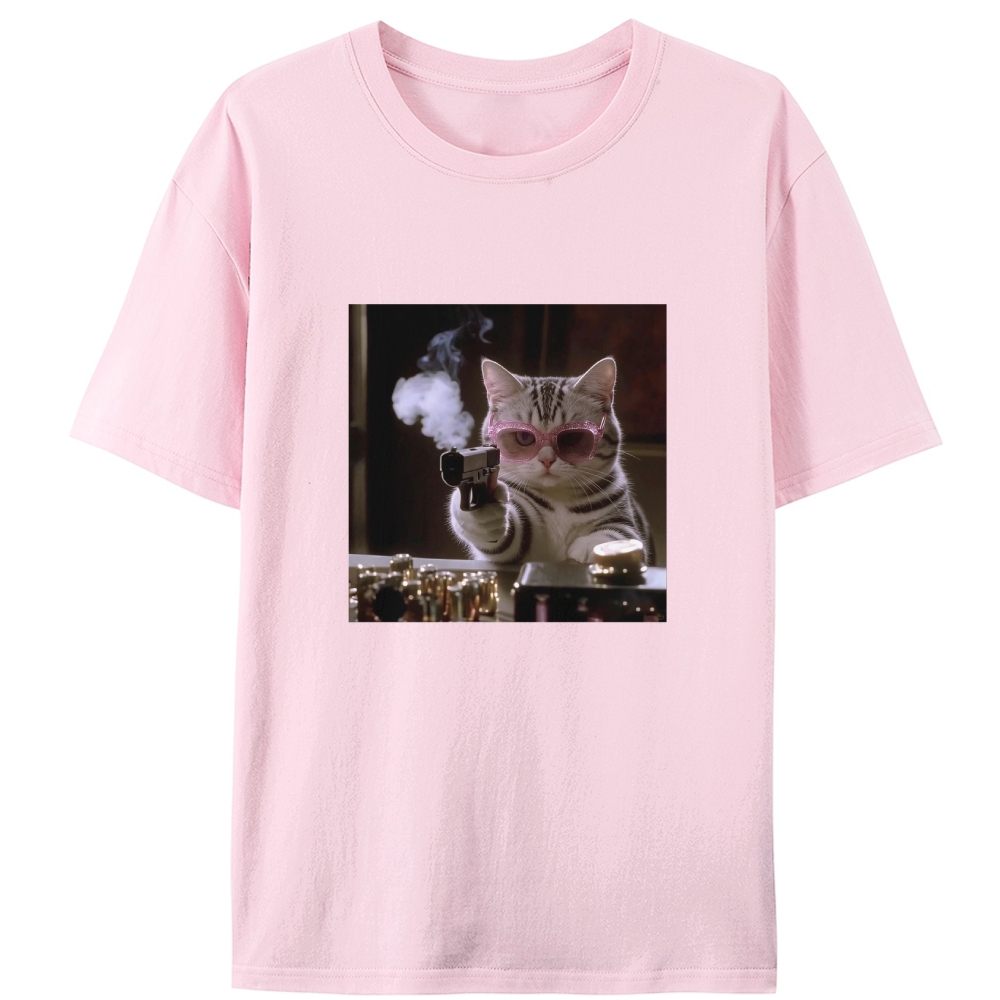 Smoking Gun Cat Designed for Women - Slim Fit Cotton Tee