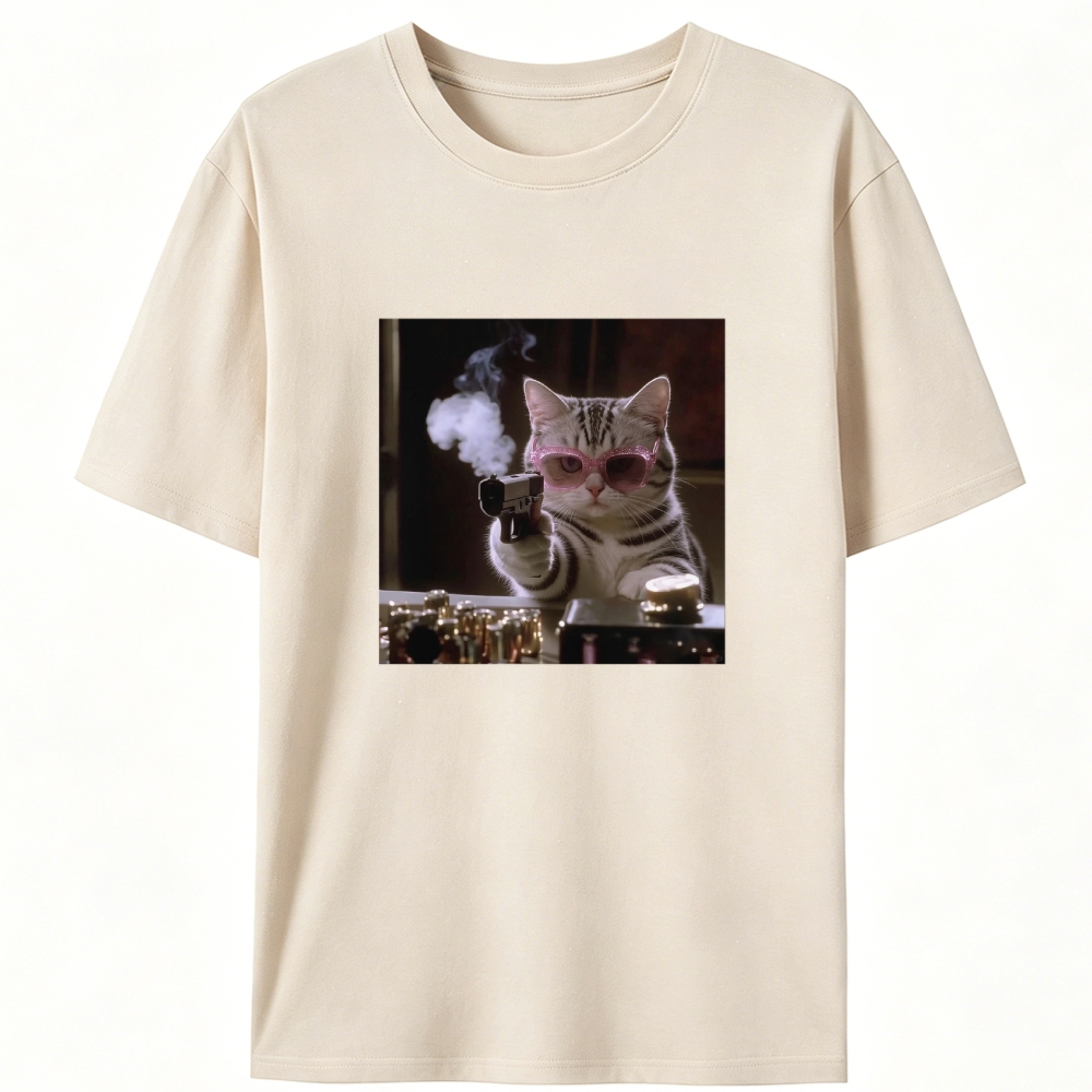 Smoking Gun Cat Designed for Women - Slim Fit Cotton Tee