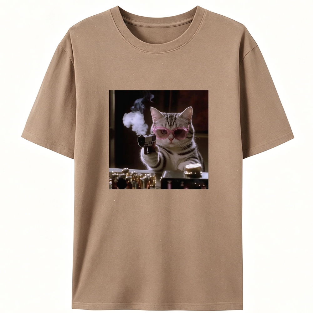 Smoking Gun Cat Designed for Women - Slim Fit Cotton Tee