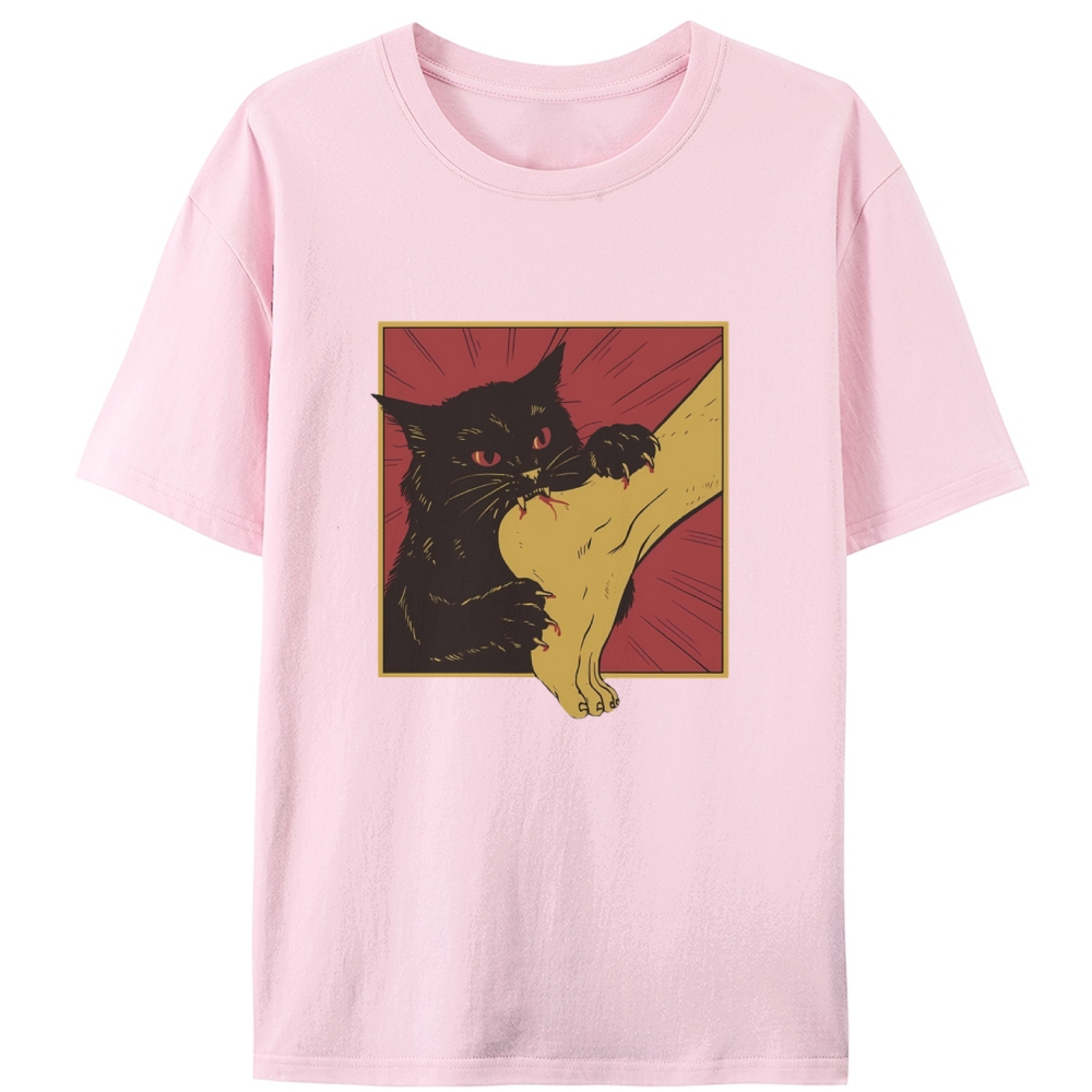 Black Cat Leg Attack Retro Designed for Women - Slim Fit Cotton Tee