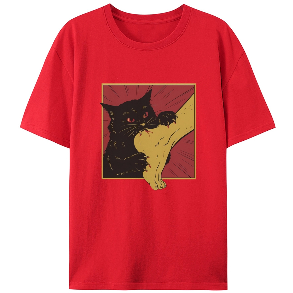 Black Cat Leg Attack Retro Designed for Women - Slim Fit Cotton Tee