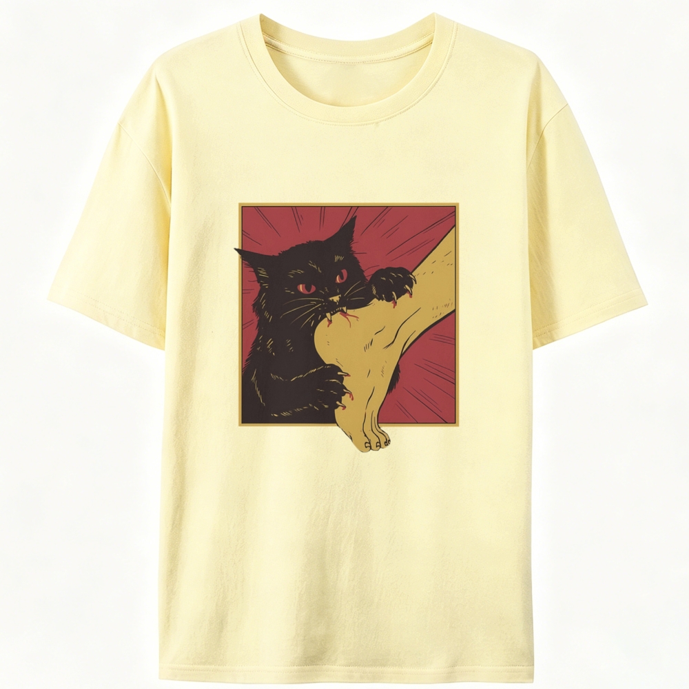 Black Cat Leg Attack Retro Designed for Women - Slim Fit Cotton Tee