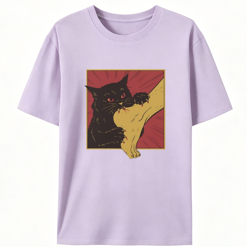 Black Cat Leg Attack Retro Designed for Women - Slim Fit Cotton Tee
