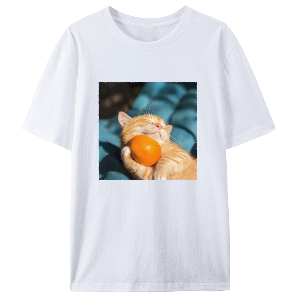 Orange Cat Hugs Orange Retro Designed for Women - Slim Fit Cotton Tee