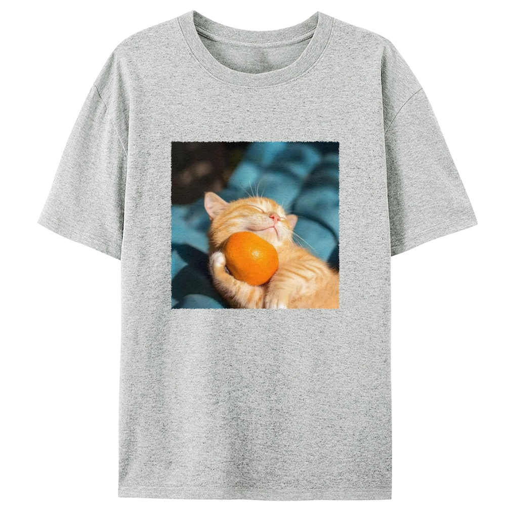 Orange Cat Hugs Orange Retro Designed for Women - Slim Fit Cotton Tee