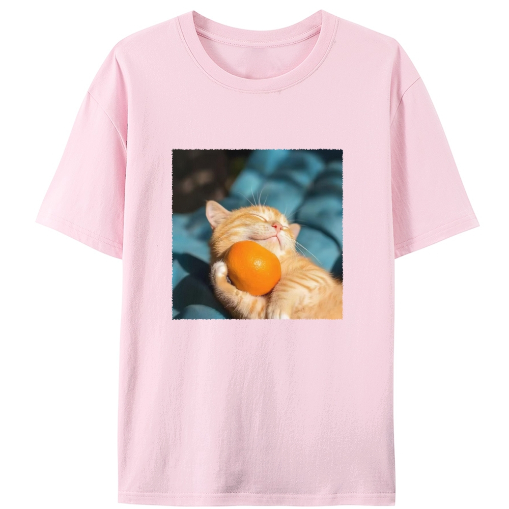 Orange Cat Hugs Orange Retro Designed for Women - Slim Fit Cotton Tee