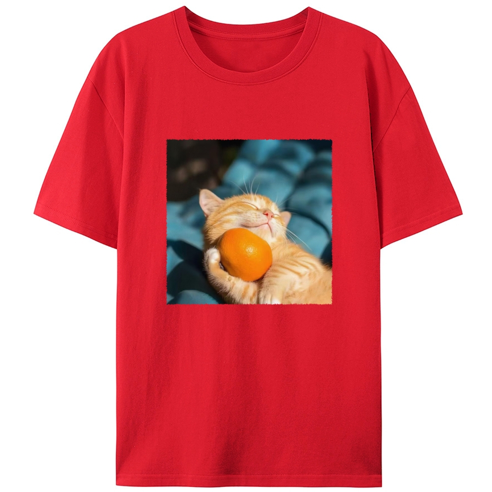 Orange Cat Hugs Orange Retro Designed for Women - Slim Fit Cotton Tee