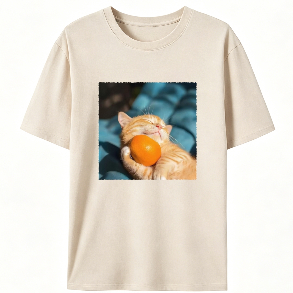 Orange Cat Hugs Orange Retro Designed for Women - Slim Fit Cotton Tee