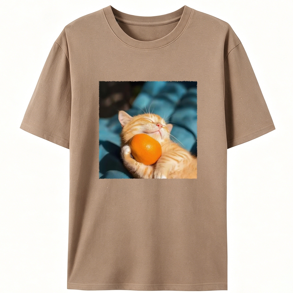 Orange Cat Hugs Orange Retro Designed for Women - Slim Fit Cotton Tee