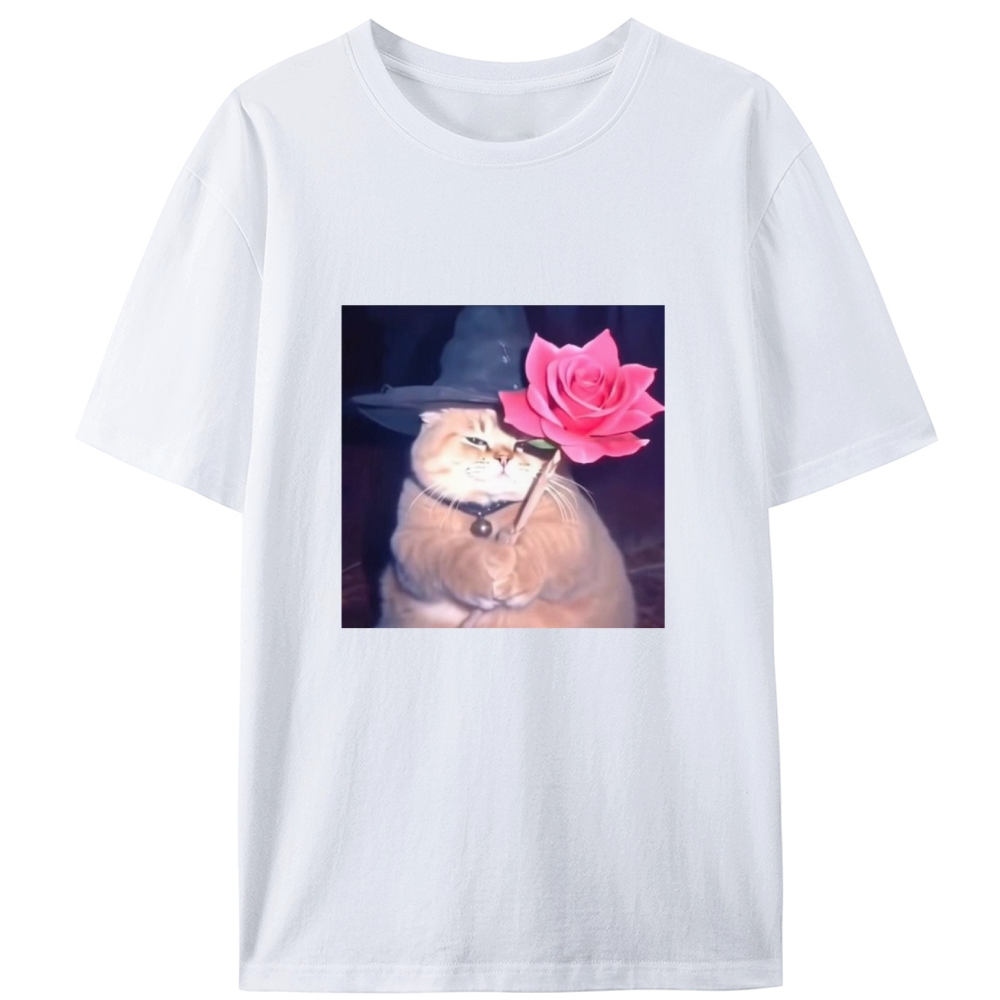 Wizard Cat with Rose Retro Designed for Women - Slim Fit Cotton Tee