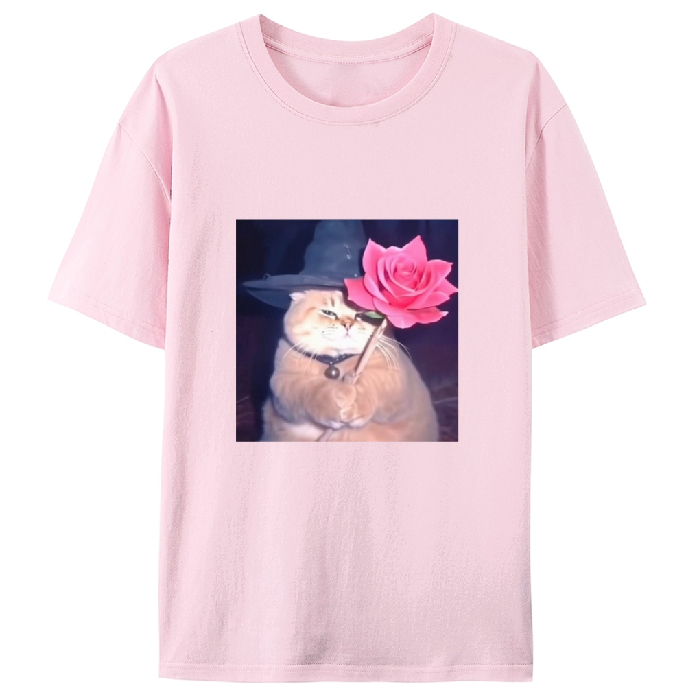 Wizard Cat with Rose Retro Designed for Women - Slim Fit Cotton Tee