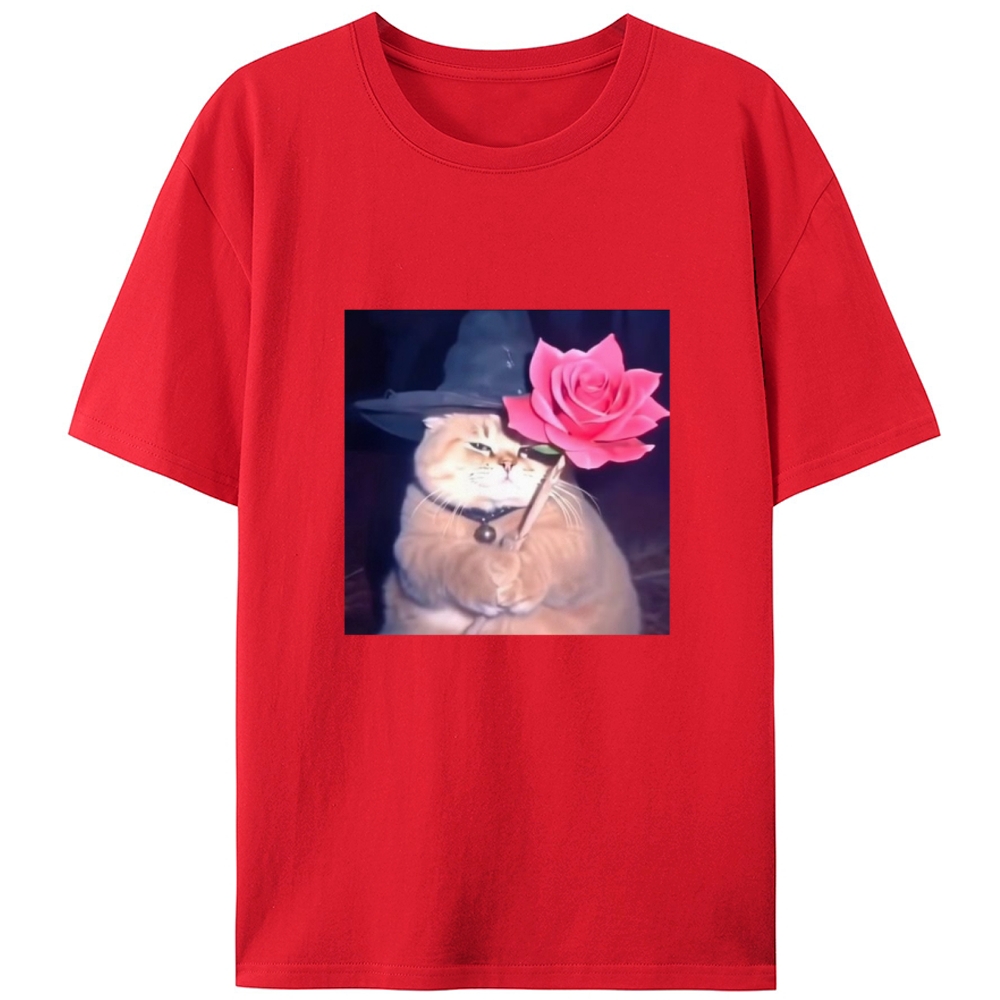 Wizard Cat with Rose Retro Designed for Women - Slim Fit Cotton Tee