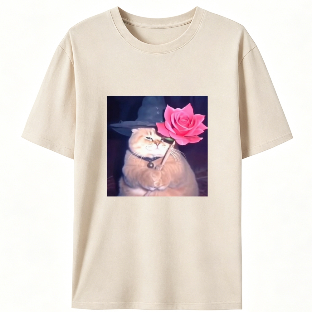 Wizard Cat with Rose Retro Designed for Women - Slim Fit Cotton Tee