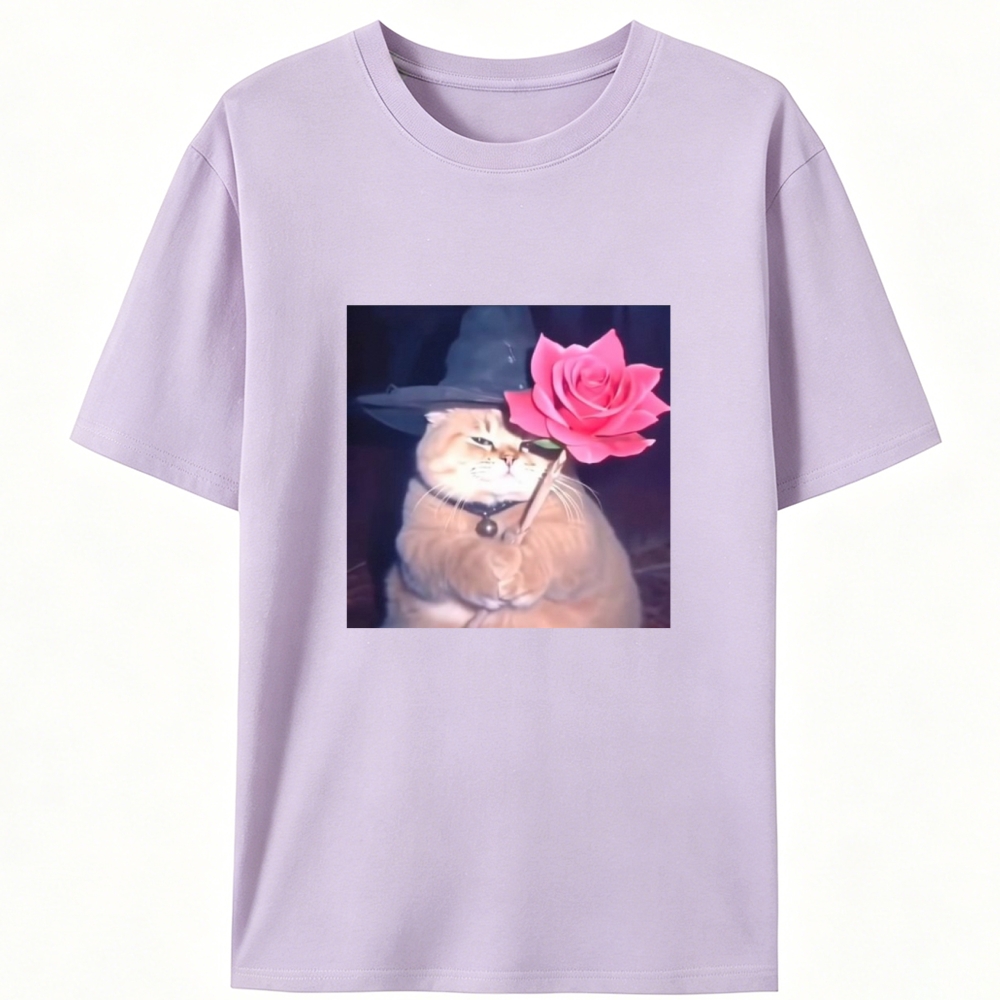 Wizard Cat with Rose Retro Designed for Women - Slim Fit Cotton Tee
