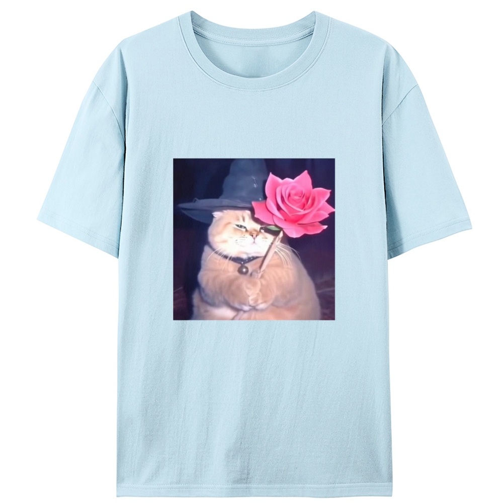 Wizard Cat with Rose Retro Designed for Women - Slim Fit Cotton Tee