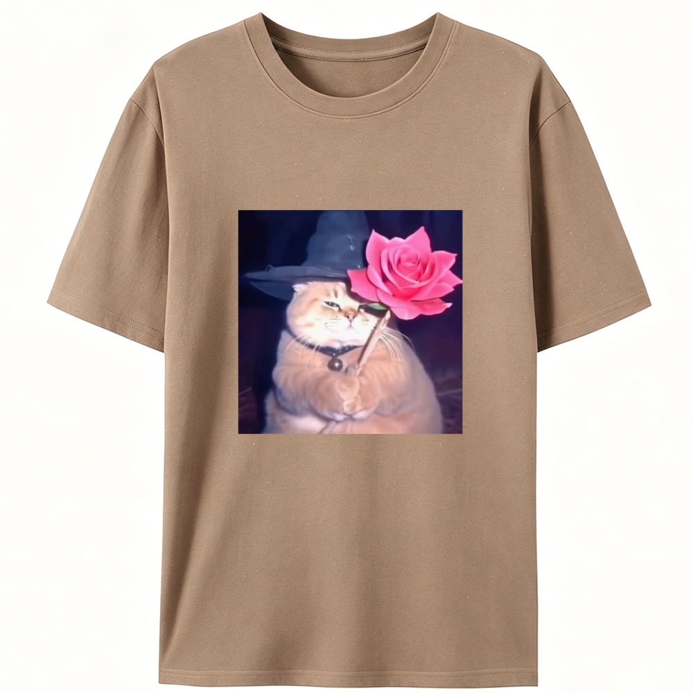 Wizard Cat with Rose Retro Designed for Women - Slim Fit Cotton Tee