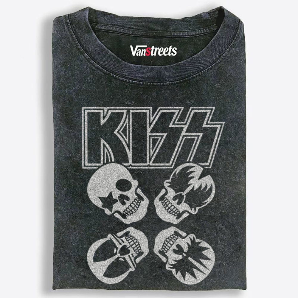 KISS: Skull Edition Retro Washed T-Shirt | 100% Cotton | Streetwear Essential