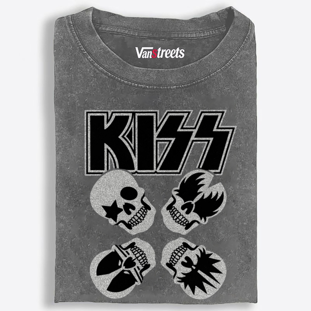 KISS: Skull Edition Retro Washed T-Shirt | 100% Cotton | Streetwear Essential