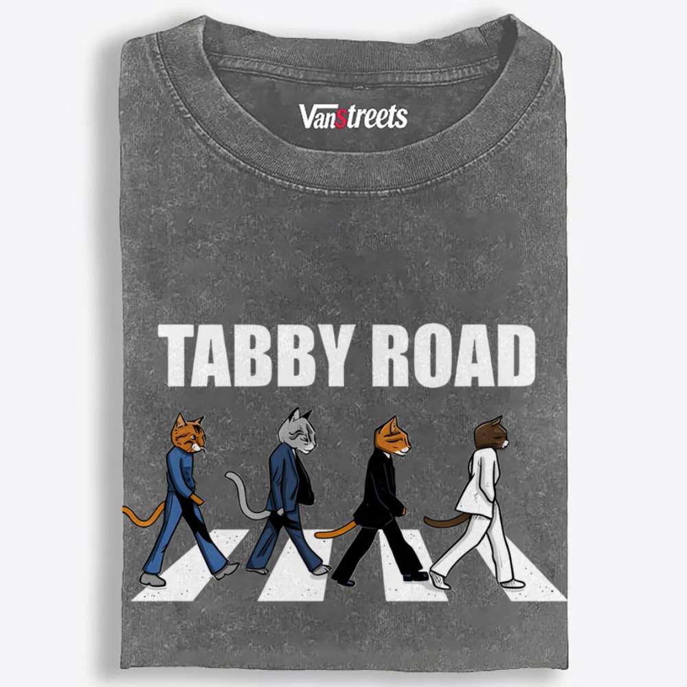 Tabby Road Retro Washed T-Shirt | 100% Cotton | Streetwear Essential