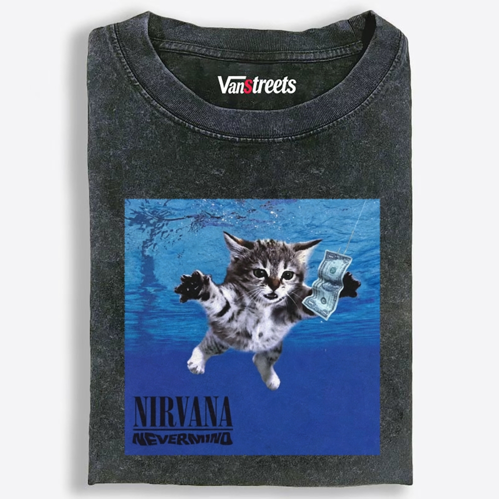Nevermind Kitten Parody Retro Washed T-Shirt | 100% Cotton | Streetwear Essential