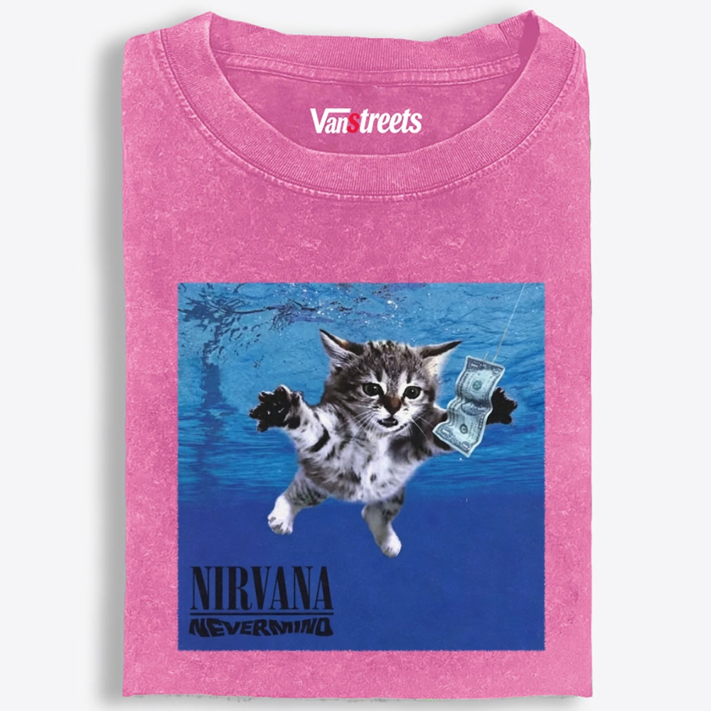 Nevermind Kitten Parody Retro Washed T-Shirt | 100% Cotton | Streetwear Essential