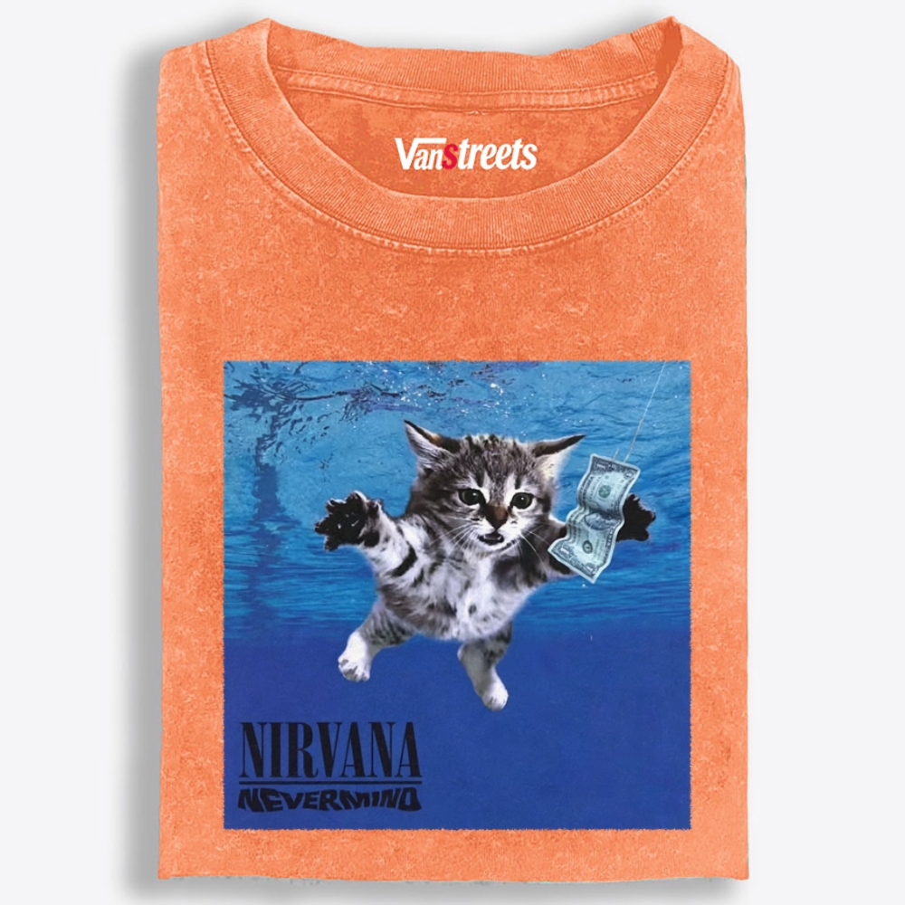 Nevermind Kitten Parody Retro Washed T-Shirt | 100% Cotton | Streetwear Essential