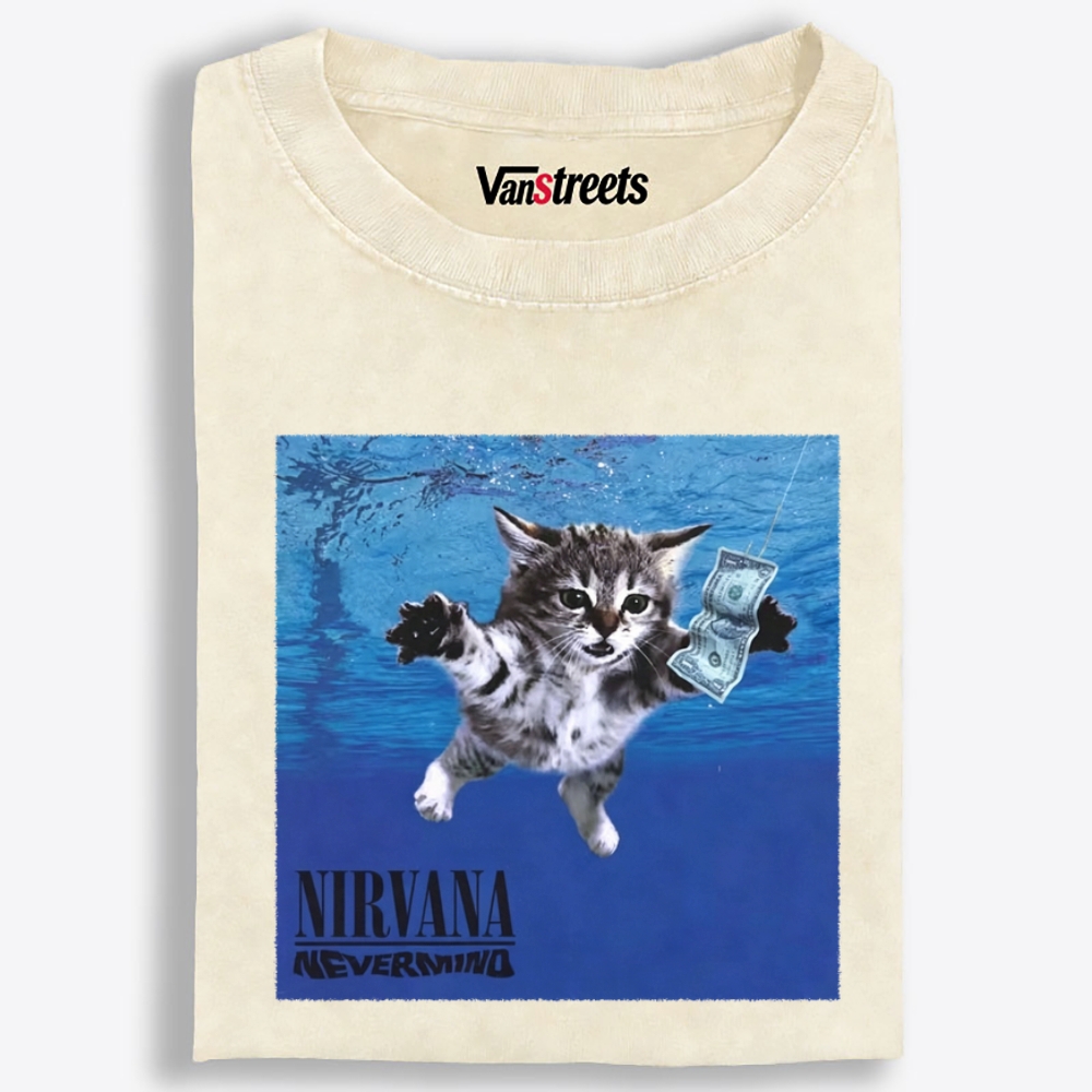 Nevermind Kitten Parody Retro Washed T-Shirt | 100% Cotton | Streetwear Essential