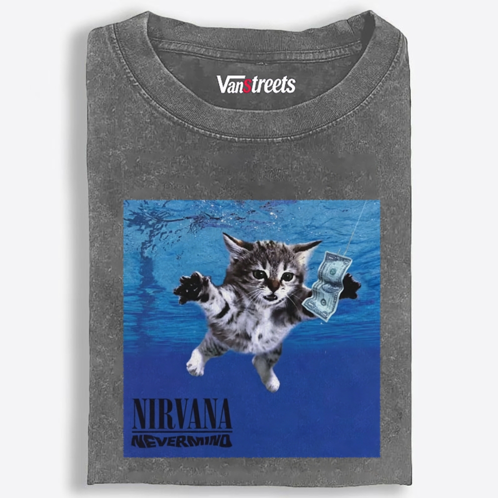 Nevermind Kitten Parody Retro Washed T-Shirt | 100% Cotton | Streetwear Essential