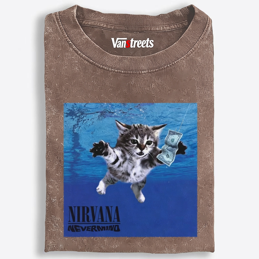 Nevermind Kitten Parody Retro Washed T-Shirt | 100% Cotton | Streetwear Essential