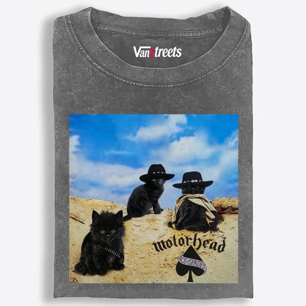 Motorhead Three Black Cats Retro Washed T-Shirt | 100% Cotton | Streetwear Essential