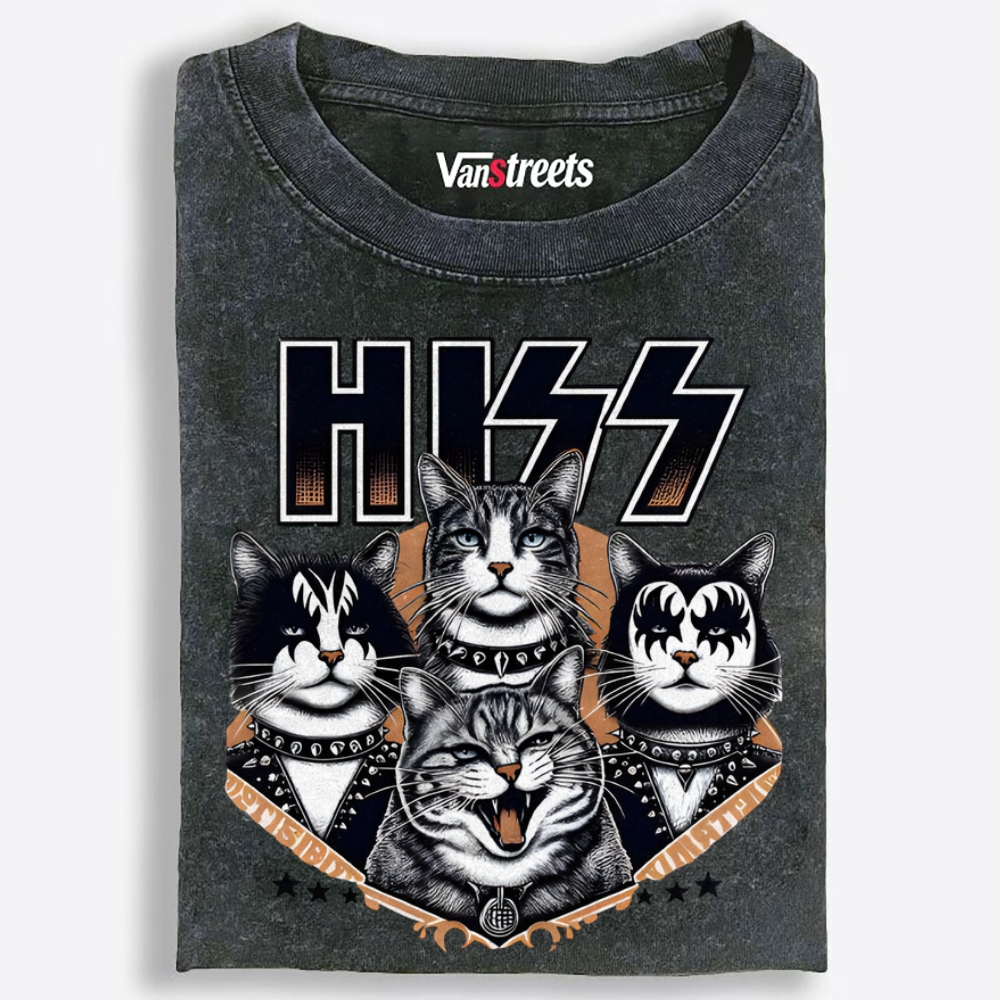 HISS Cat Band KISS Parody Retro Washed T-Shirt | 100% Cotton | Streetwear Essential