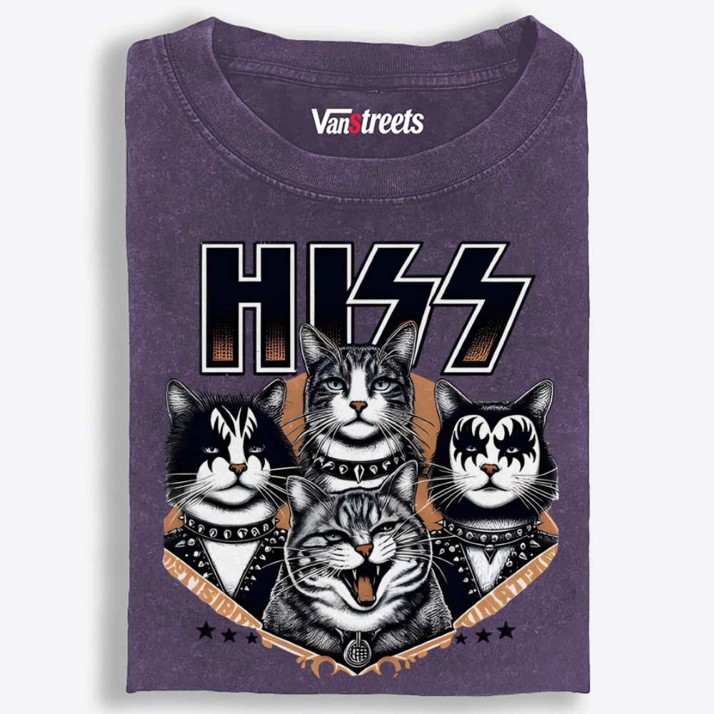 HISS Cat Band KISS Parody Retro Washed T-Shirt | 100% Cotton | Streetwear Essential